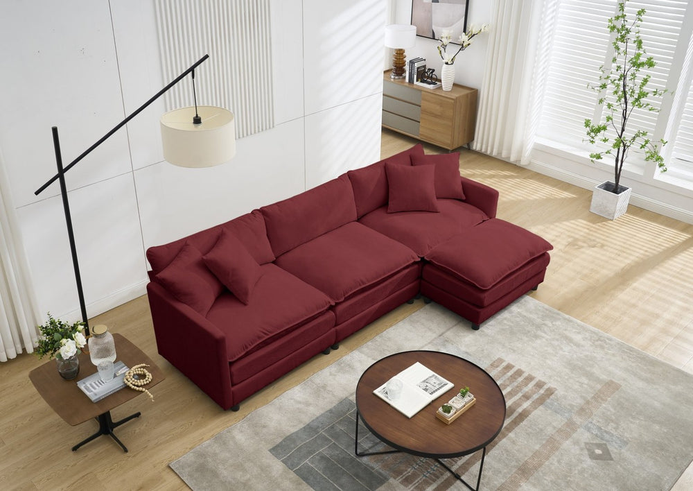 English Elm 108-inch Modular Chenille Sectional Sofa Deep Seat L-shape for Open Living Rooms Red W2795S00048