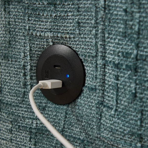 English Elm Modern chenille 2-seater sofa with LED lighting, USB charging, storage pocket, sturdy wood legs Lake Blue W395P318545