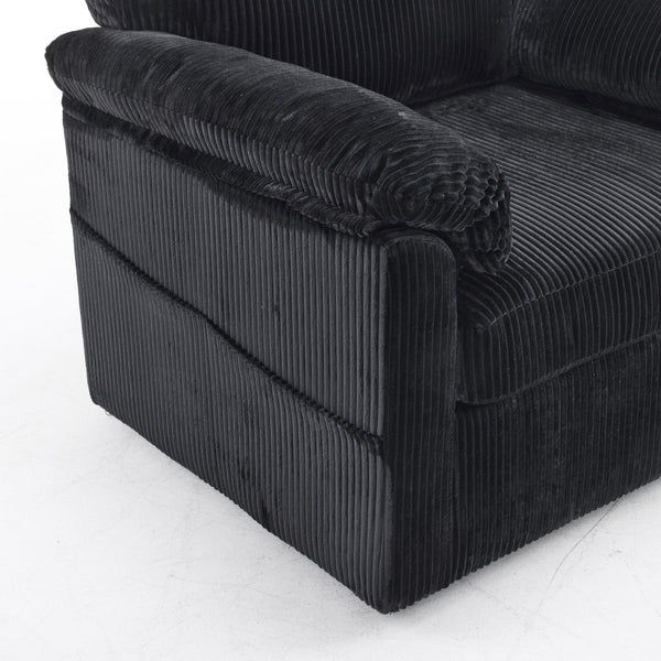 English Elm 33 Inch Oversized Swivel Corduroy Lounge Chair with Plush Chenille Cushioning and Support Springs Black W1829P265018