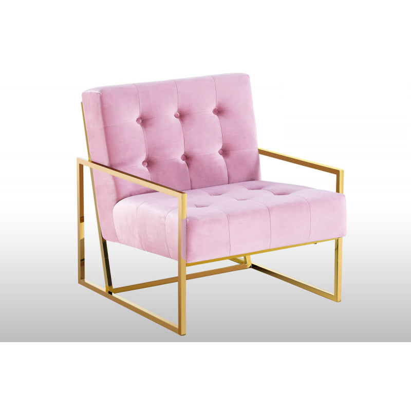 English Elm Living Room Modern Velvet Tufted Accent Chair with Gold Metal Frame, Mid-Century Armchair Pink Elegance B011P357494