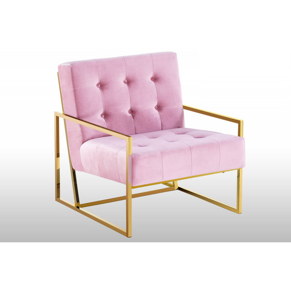 English Elm Living Room Modern Velvet Tufted Accent Chair with Gold Metal Frame, Mid-Century Armchair Pink Elegance B011P357494