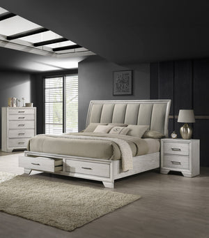 English Elm 1pc Five-Drawer Chest in White Mist Finish with Metal Knobs & Handles, Spacious Bedroom Storage Solution Antique White 39 L x 20.5 W x 54 H B011P228950