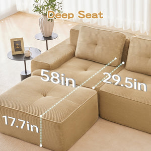 English Elm 117" Modern L-Shaped Sectional Sofa In Camel Corduroy – No Assembly, Deep Seats & Movable Ottoman W714S01468