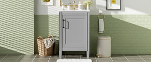 English Elm 20" Gray Bathroom Vanity with Ceramic Sink, Soft-Close Door, U-Shaped Adjustable Shelf & Door Storage Rack for Small Spaces N729P299364E