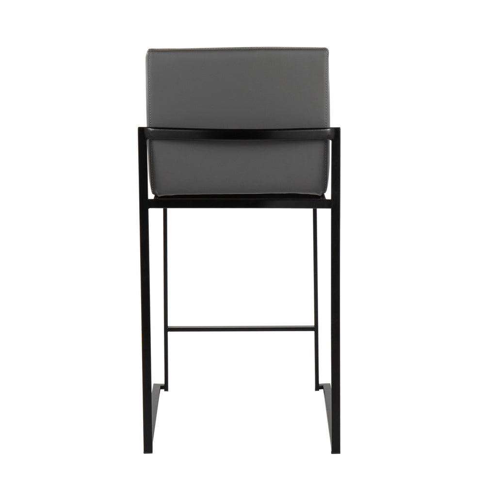 English Elm Fuji 26" High Back Counter Stools - Set Of 3 In Grey Faux Leather & Black Steel For Modern Spaces B202P221977