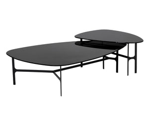 Sunpan Kiernan Coffee Table - Stylish Mid-Century Design with Curved Black Glass Top & Matte Metal Frame