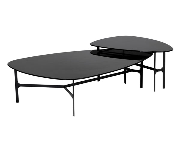 Sunpan Kiernan Coffee Table - Stylish Mid-Century Design with Curved Black Glass Top & Matte Metal Frame