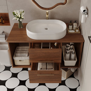 English Elm Modern 39.4" Wall-Mounted Floating Vanity With Oval Sink, Soft-Close Drawers & Open Shelf Storage W3136S00028