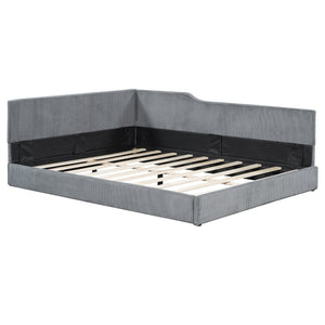 English Elm Full Size L-shaped Corduroy Upholstered Daybed Sofa for Living Room or Studio Gray N737P380207E