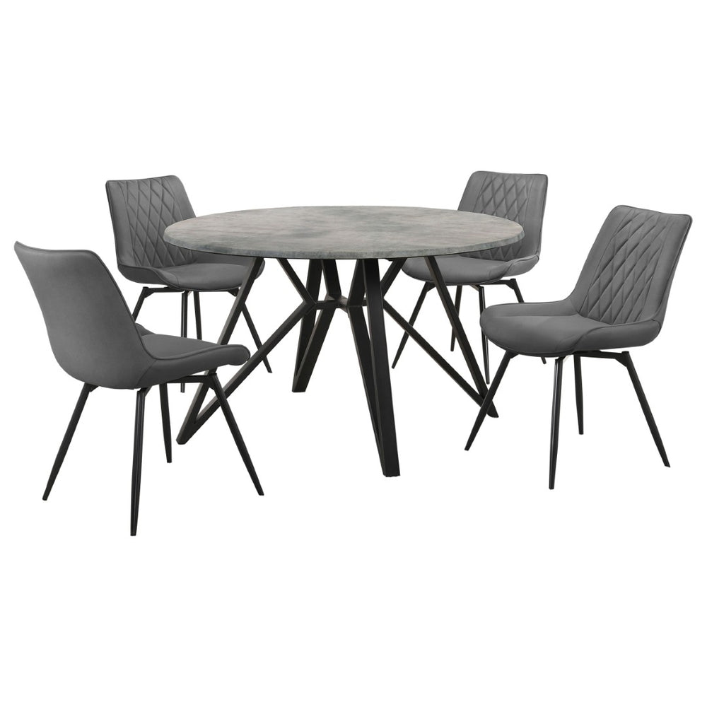 English Elm Vellux Round Faux Marble Dining Set with Swivel Chairs and Hairpin Iron Legs B062S01849