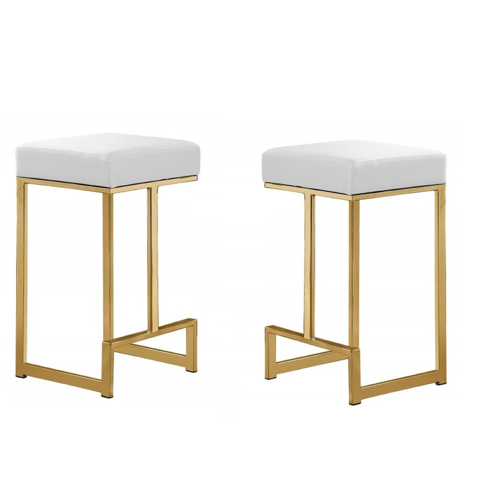 English Elm 25 in Backless Faux Leather Counter Stools with Brushed Gold Sled Base Set of 2 Gold+White B011P497734