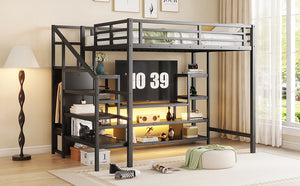 English Elm Full Size Metal Loft Bed With Integrated Tv Stand, Staircase & Wardrobe - Perfect For Kids & Teens! W2593S00012