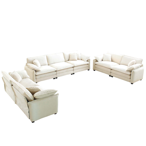 English Elm Modern 3-Piece Sofa Set - Two Stylish 2-Seaters & One Plush 3-Seater In Beige Corduroy Upholstery W714S00687