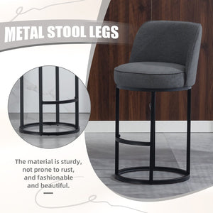 English Elm Counter Height Barstools Set of 2 Linen Upholstered Barrel Seat with Iron Legs Gray W395P410436