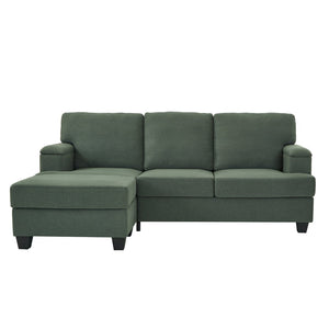 English Elm 86" Linen Sectional Sofa with Storage Ottoman Reversible Chaise for Small Spaces Dark Green W1669S00037