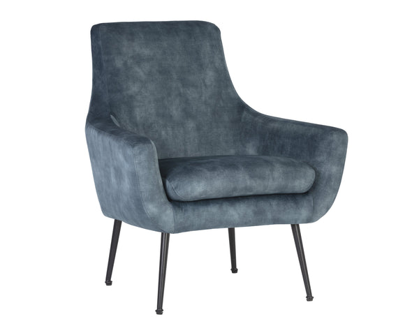 Sunpan Aletta Lounge Chair - Glamorous Nono Petrol Fabric Armchair With Sleek Black Iron Legs For Style Blue Fabric 111899