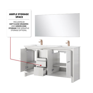 English Elm White Double Bath Vanity With Cultured Marble Top, Rose Gold Faucet & 55" Mirror - Elegant Storage Solution B2731S01740-GIGA