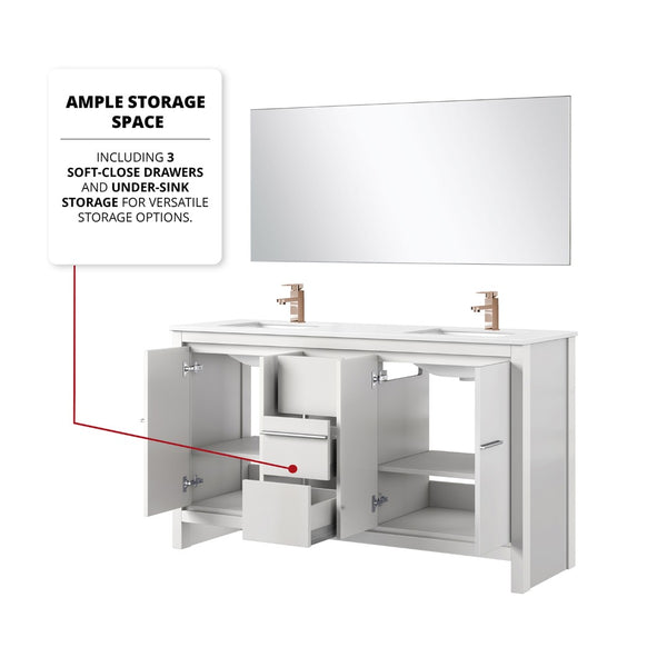 English Elm White Double Bath Vanity With Cultured Marble Top, Rose Gold Faucet & 55" Mirror - Elegant Storage Solution B2731S01740-GIGA