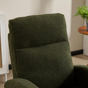 English Elm Modern Upholstered Glider Rocker with Teddy Fabric High Back and Rubberwood Base Green W3723P409071