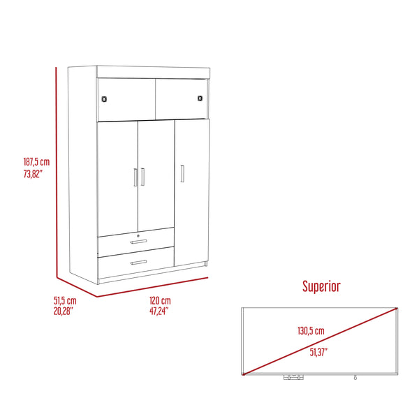 English Elm Tucson White Armoire with Hanging Rod & 2 Large Bottom Drawers, Compact 3-Door Wardrobe Design B128S00095
