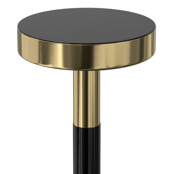 English Elm Frannie Gold & Black Side Table — Handcrafted Iron & Tempered Glass Accent Table, 18" Square B136P203449