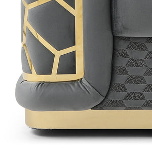 English Elm Talia Chic Micro Suede Loveseat with Patterned Arms, Gloss Brass Trim & Kiln-Dried Hardwood Frame Dark Gray 35 L x 26 W x 69 H B078P301563