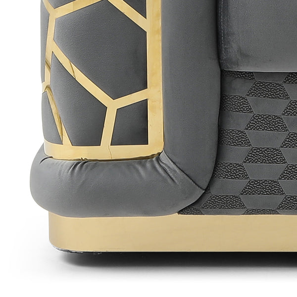 English Elm Talia Chic Micro Suede Loveseat with Patterned Arms, Gloss Brass Trim & Kiln-Dried Hardwood Frame Dark Gray 35 L x 26 W x 69 H B078P301563