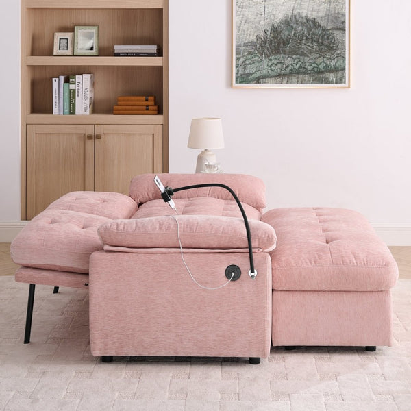 English Elm Leisure Chenille Two Seat Reclining Sofa with Usb Port Storage Ottoman Padded Armrests Pink W487S00519