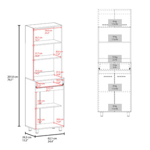 English Elm Tall Freestanding Pantry Cabinet with Microwave Shelf Drawer and Enclosed Storage B128P458629