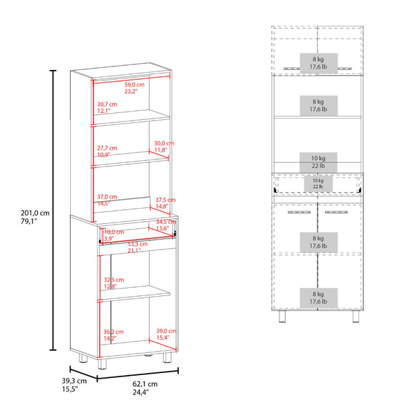 English Elm Tall Freestanding Pantry Cabinet with Microwave Shelf Drawer and Enclosed Storage B128P458629