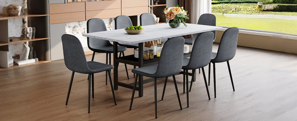 English Elm Table & 8 Dark Gray Chairs Set - 71X35.4" Black Grain Dining Table With Storage & Minimalist Design W1151S04264-GIGA