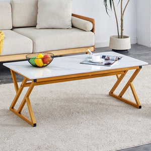 English Elm A Sintered Stone Top Coffee Table with Golden X Legs for Modern Living Rooms W1151P154282