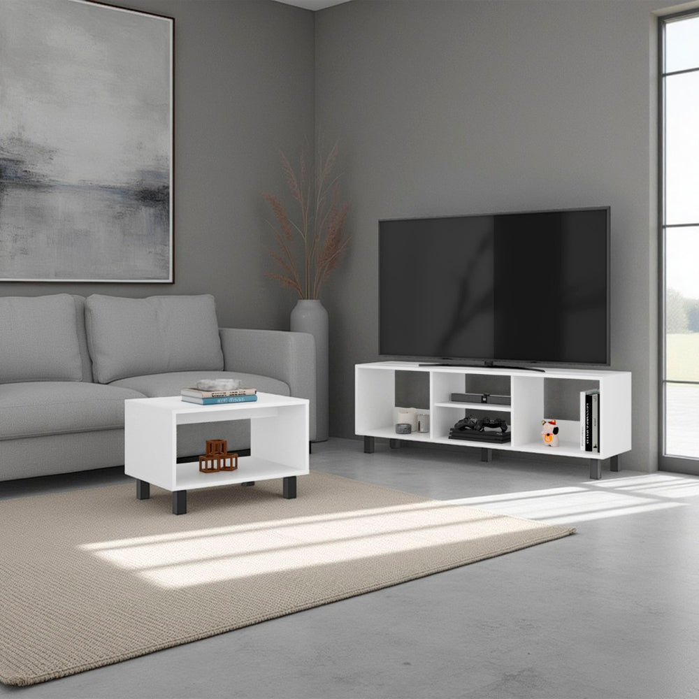 English Elm Carter 2 Piece Living Room Set with White Tv Stand and Open Shelf Coffee Table B097P474316