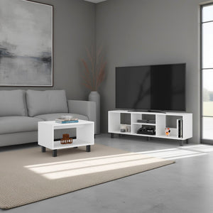 English Elm Carter 2 Piece Living Room Set with White Tv Stand and Open Shelf Coffee Table B097P474316