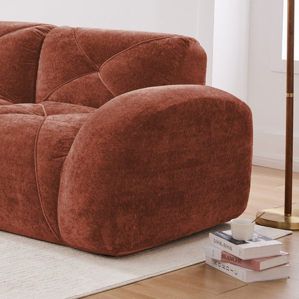 English Elm 110''boneless Velvet Sectional Sofa Modular Cloud Seating with Tufted Cushions for Living Rooms Red+Brown W714S01607