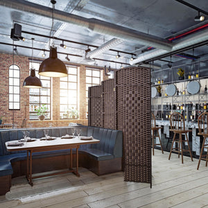 English Elm 6 Panel Room Divider Folding Screen with Hand-Woven Arched Panels Pine Frame Privacy Partition Room Decor Walnut Brown W3198P299207