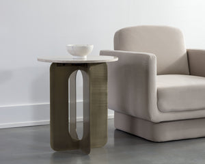 Sunpan Orlo End Table - Elegant Grey Marble Top with Antique Brass Base, Handcrafted for Unique Style