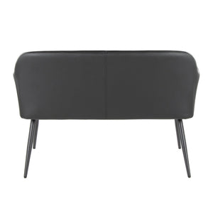 English Elm High Back Faux Leather Two Seat Bench with Matte Steel Frame for Entryway or Bedroom B202P471365