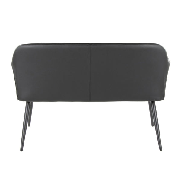 English Elm High Back Faux Leather Two Seat Bench with Matte Steel Frame for Entryway or Bedroom B202P471365