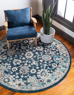Unique Loom Penrose Krystle Machine Made Floral Rug Navy Blue, Beige/Blue/Ivory 6' 1" x 6' 1"
