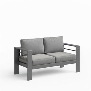 English Elm 52" Outdoor Iron Loveseat with Olefin Cushions for Patio Deck or Poolside Use Gray+Gray B082P455108