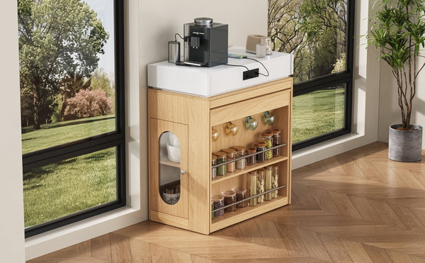 English Elm [video] Trexm Extendable Kitchen Island with Power Outlet Drawers and Rolling Base XW000028AAN