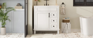 English Elm 30" French-Inspired Bathroom Vanity With Ceramic Sink, 2 Soft-Close Drawers & Adjustable Shelf Storage N710P323323K