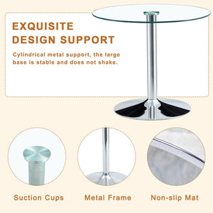 English Elm Table Set: 35" Round Transparent Glass Dining Table With 4 Black Pu Chairs & Silver Metal Legs W1151S03704-GIGA