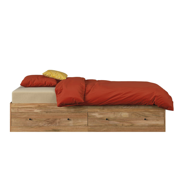 English Elm Mate's Brown Finish Platform Bed with Smooth-Glide Storage Drawers, Mango Tone, Space-Saving Durable Design B356P367835