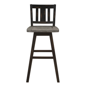 English Elm Pub Height Swivel Chairs Set Of 2 - Distressed Gray & Black Rustic Rubberwood Bar Furniture B011P194915-GIGA