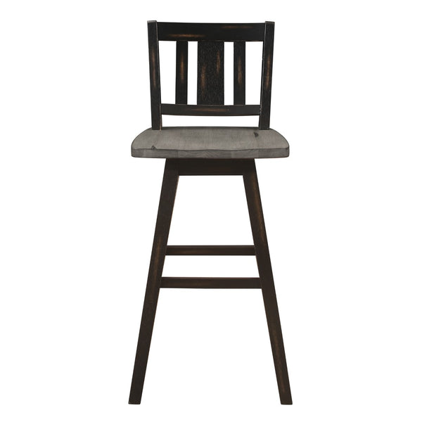 English Elm Pub Height Swivel Chairs Set Of 2 - Distressed Gray & Black Rustic Rubberwood Bar Furniture B011P194915-GIGA