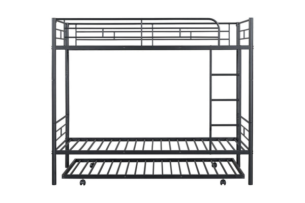 English Elm Contemporary Twin-Over-Twin Bunk Bed with Pull-Out Trundle and Built-In Ladder for Space-Saving Rooms Black 80 L x 15 W x 7 H B2741P350233