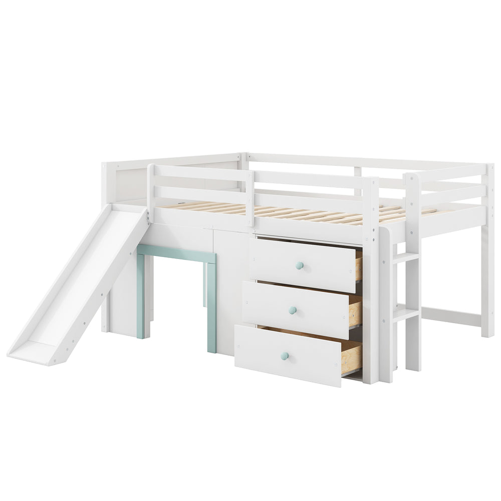 English Elm Full Size Low Loft Bed With Fun Slide, Ample Storage Drawers, And Sturdy Pine Construction - White N7090005003K