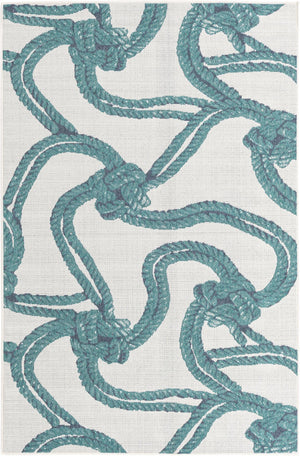 Unique Loom Outdoor Coastal Tethered Machine Made Solid Print Rug Ivory, Navy Blue/Green 5' 3" x 8' 0"